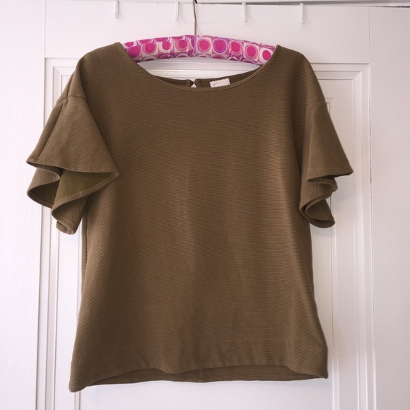 Anthropologie Postmark Olive Flutter-sleeve Top - Picture 5 of 6